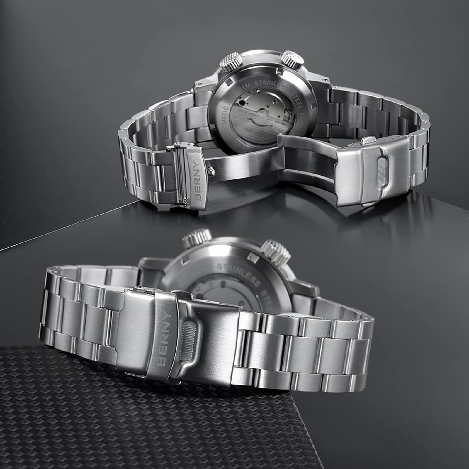 BERNY Automatic Mechanical Dive Watch for Men Self Winding Sport Stainless Steel Strap Wristwatches Waterproof 20ATM Sapphire Glass Scratch Resistant Super Luminous-No Battery Required - Image 4