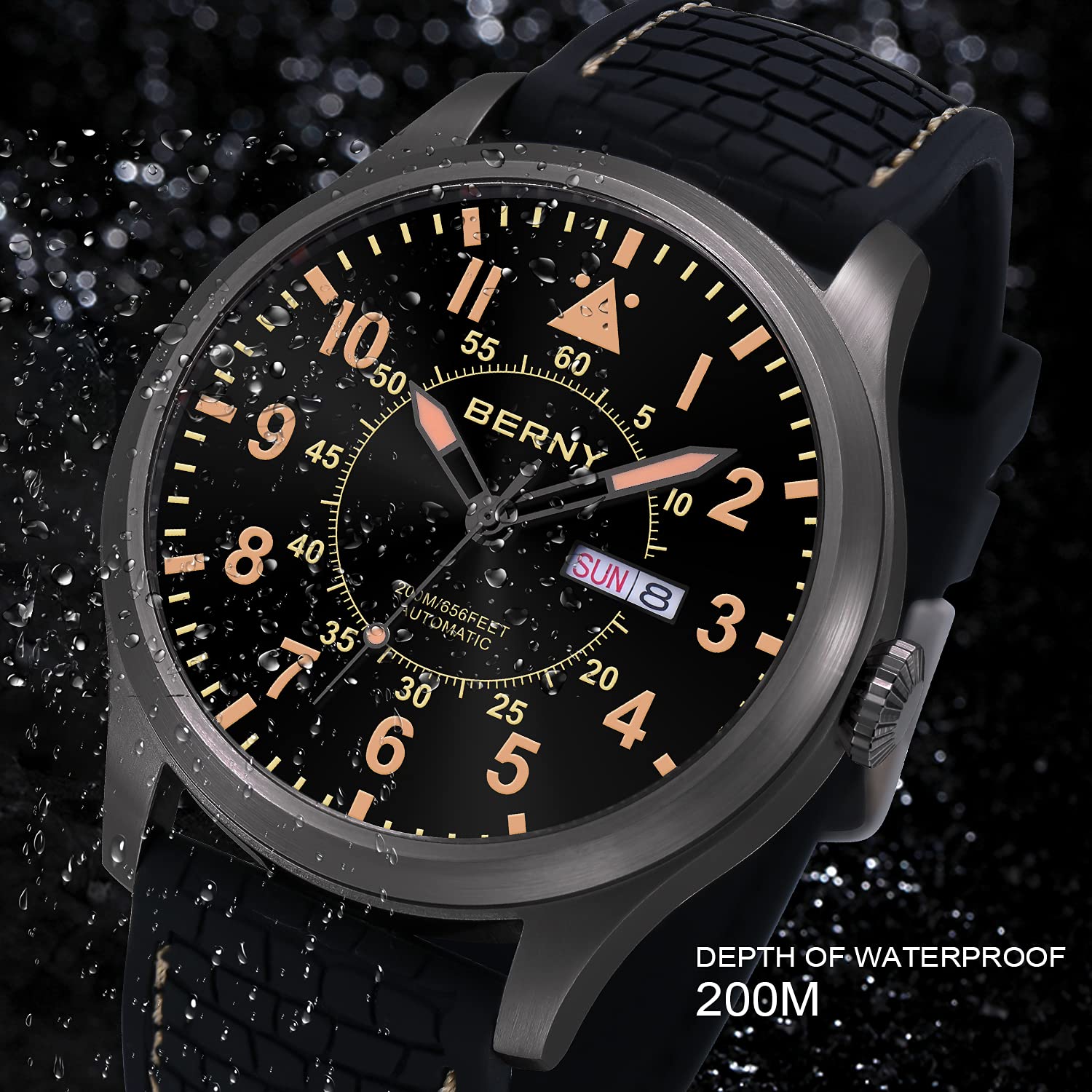 BERNY Men's Automatic Mechanical Watch Self Winding Watches Water Proof 20ATM Sapphire Glass Scratch Resistant Super Luminous with Oversize Dial(No Battery Required - Image 3