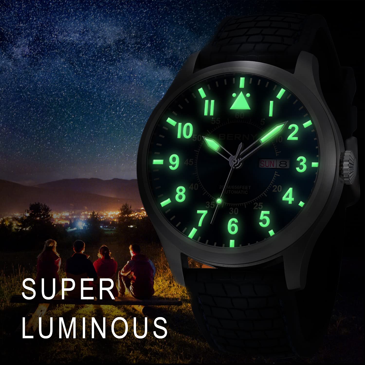 BERNY Men's Automatic Mechanical Watch Self Winding Watches Water Proof 20ATM Sapphire Glass Scratch Resistant Super Luminous with Oversize Dial(No Battery Required - Image 4