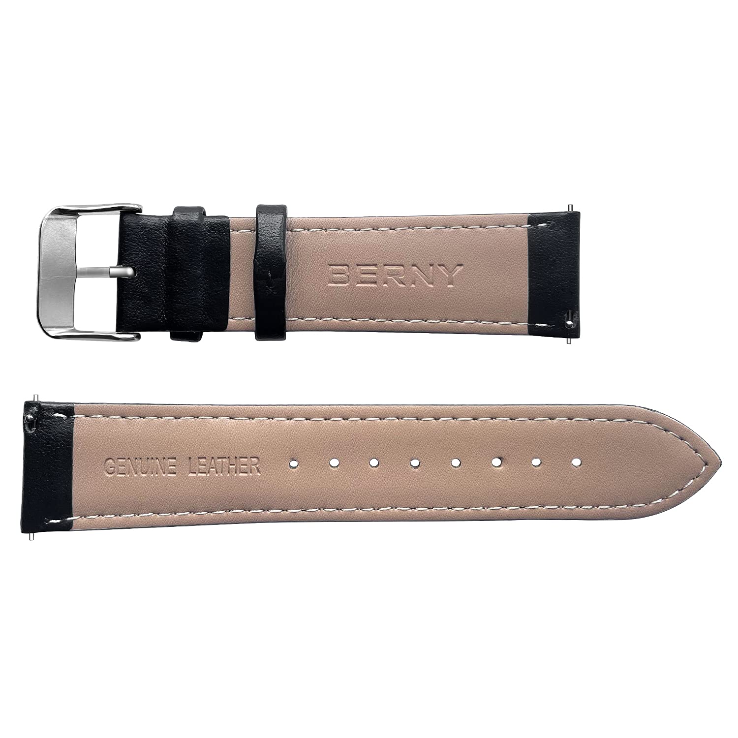 BERNY Quick Release Leather Watch Bands Men's Women's Watch Bands Top Genuine Leather Watch Strap for Men Women - 16mm 18mm 20mm 22mm 24mm, Black Brown - Image 6