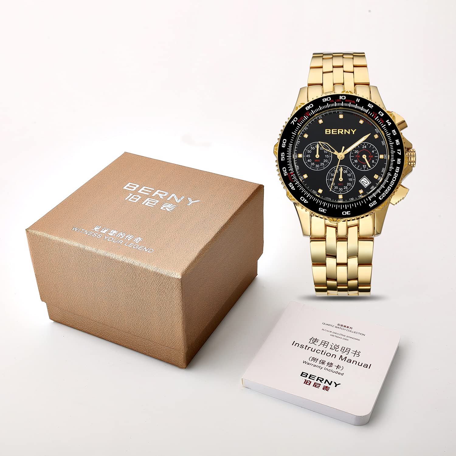 BERNY Watches for Men Real Diamond Dial Luxury Quartz Watch Multi-Function Mens Watch with Stainless Steel Strap - Image 7